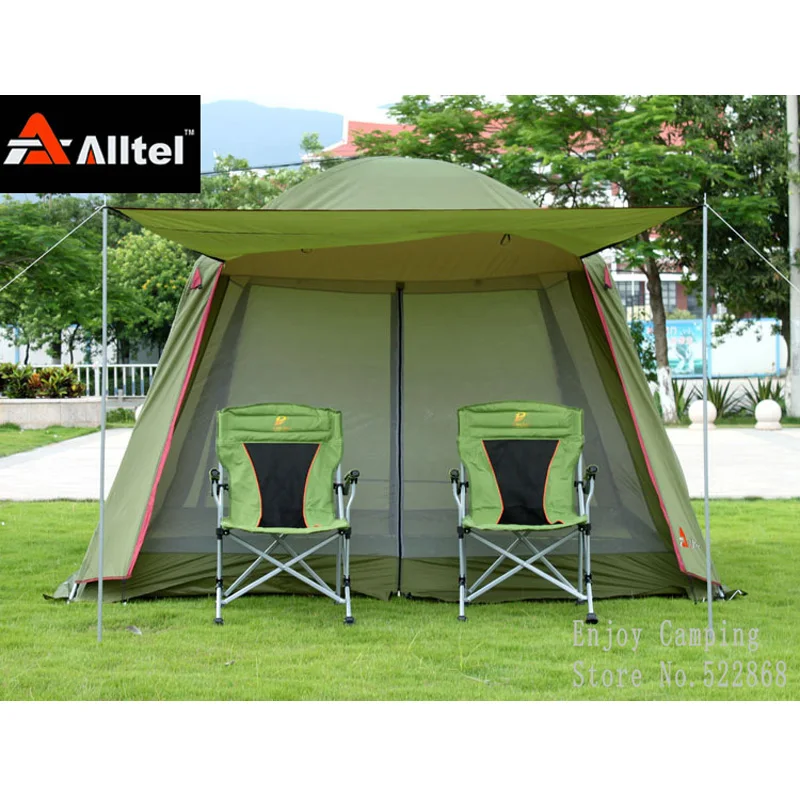 

Large space 5-8person double layers camping tent with one pair of door poles and bottom mat large outdoor pergola with cover
