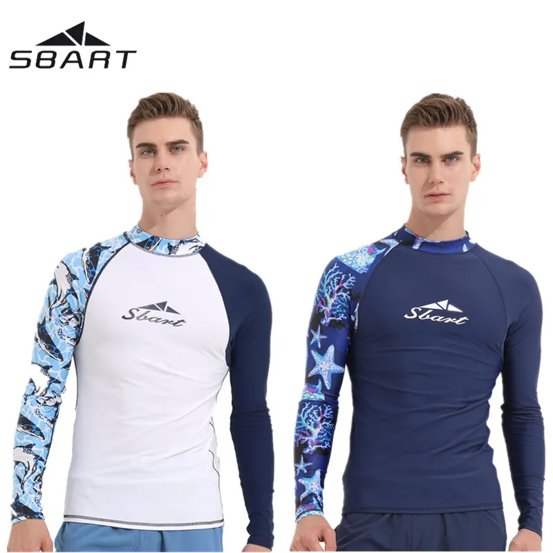 

Men Rash Guard Beach Shirt Long Sleeve Quick Dry Swimsuit Surf Sunscreen UV Protection Rash Guards Diving Suit Male Beachwear