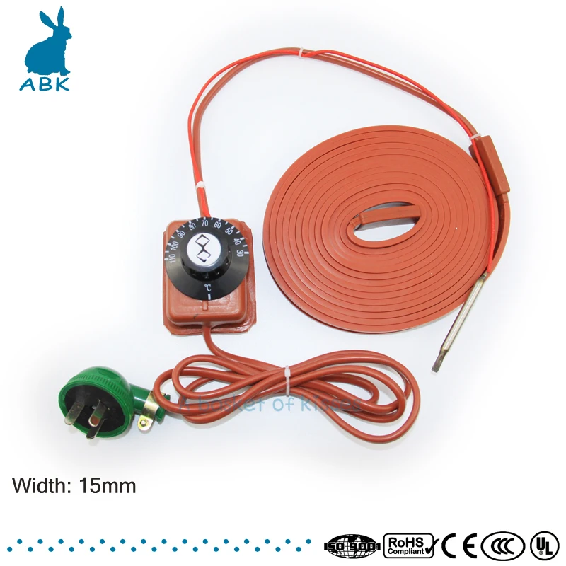 

220V width 15 mm Silicon rubber heating cable Simple installation heating wire Antifreezing heat preserving Heating cable
