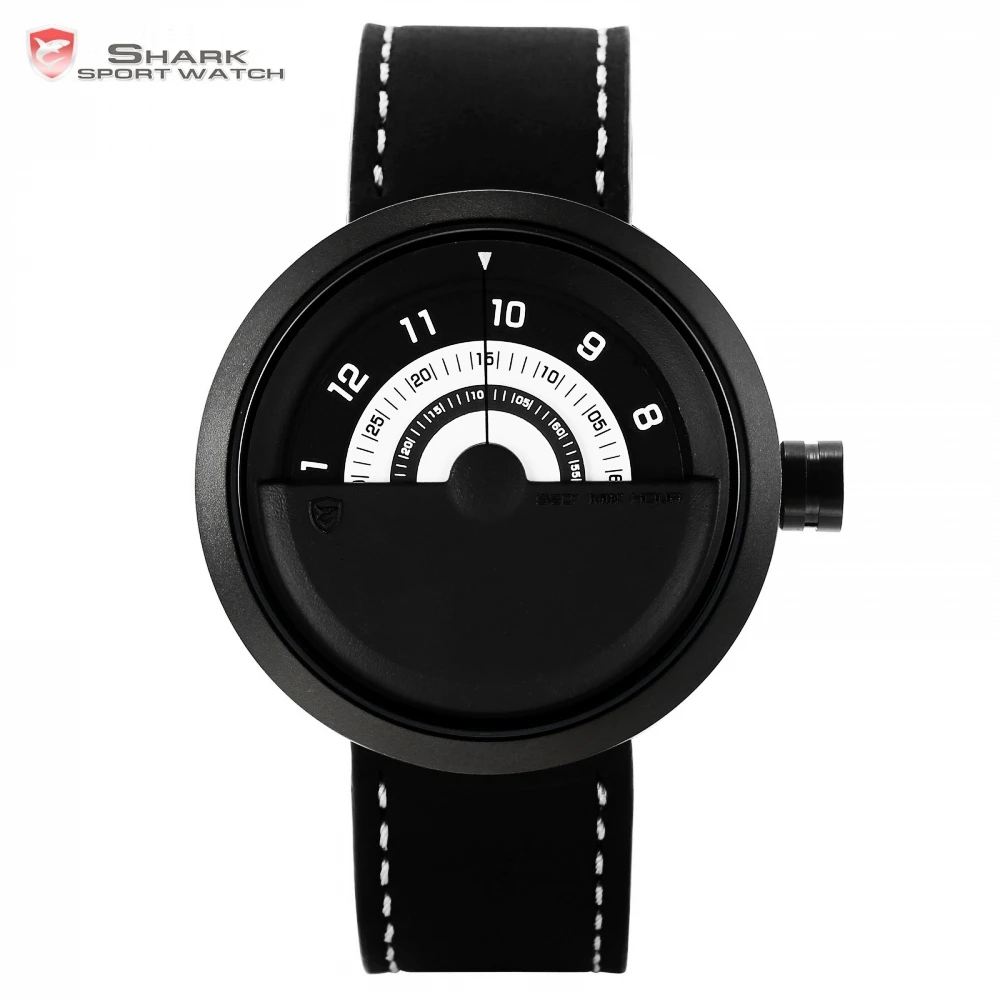 

Bonnethead Shark Sport Watch Black White Rotate Analog Design Quartz Mens Real Leather Creative Watches Relogio Masculino /SH424