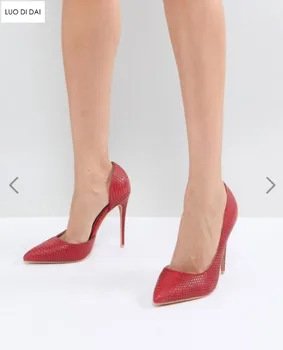 

2019 New arrival women red color pumps thin heel party shoes snakeskin print leather pumps point toe sexy high heels dress shoes