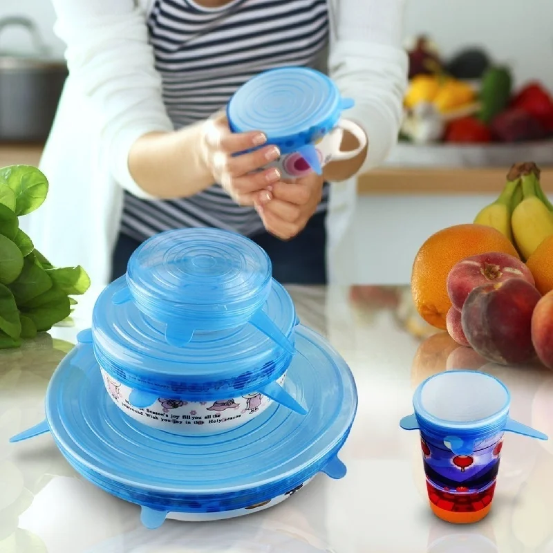 

6PCS/Set Universal Silicone Suction Lid-bowl Pan Cooking Pot Lid Silicon Stretch Lids Silicone Cover Pan Spill Lid Stopper Cover