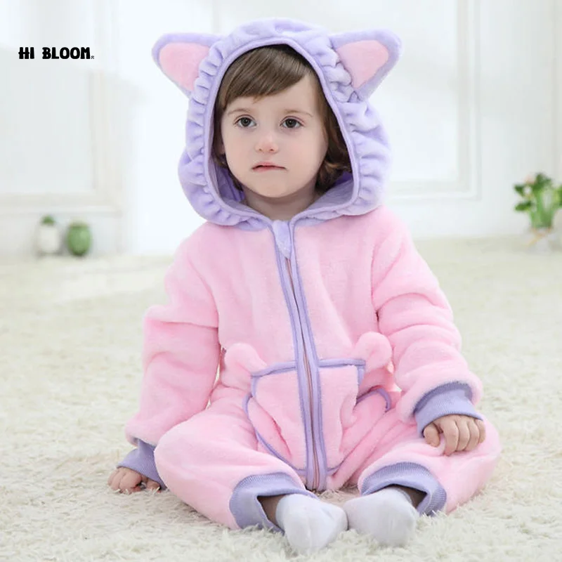 

100%Flannel Winter Baby Jumpsuit Romper For Girl Boy Brand Baby Clothing Soft Minion Hello Kitty Cosplay Costume For 0-2Y Infant