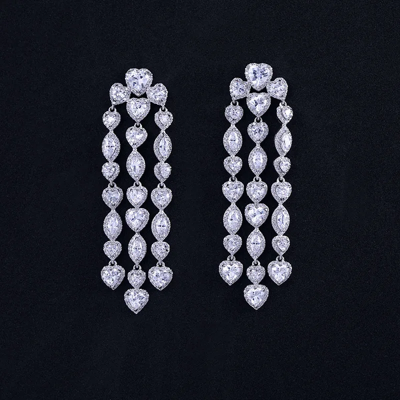 

7.5CM*1.7CM better New FASHION Clear Water Drop Design Cubic Zirconia Long Dangle Tassel Earrings for Women JP29