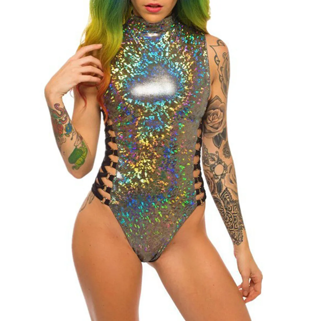 

Sexy Swimsuit Women One-Piece Paillette Bikini Jumpsuit Swimwear Push-up Monokini Bathing Suit Beachwear FFE6