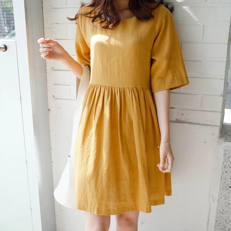 

Fashion maternity dress Korean casual loose cotton and linen pregnant women dress large size sleeves maternity skirt