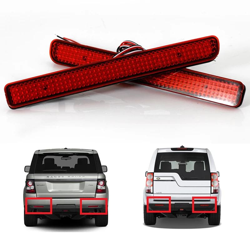 Car LED Rear Bumper Reflector Red Led Parking Warning Stop Brake Lights Tail Lamp For Range Rover Discovery LR3 LR4 Sport L320 universal brake lights 48 led red car auto third brake lights fog stop rear tail warning lamp bulb for dc12v parking