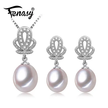 

FENASY crown Jewelry Sets,Black White Pearl Earrings and necklaces for women best friends pendant,bridal jewelry sets