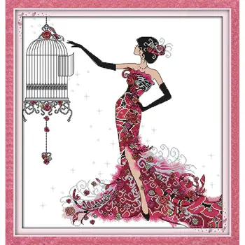 

Joy Sunday Chinese Needlework Cross Stitch Kits printed canvas DMC 14CT 11CT set Embroidery Cage Fashion Elegant woman Beauty