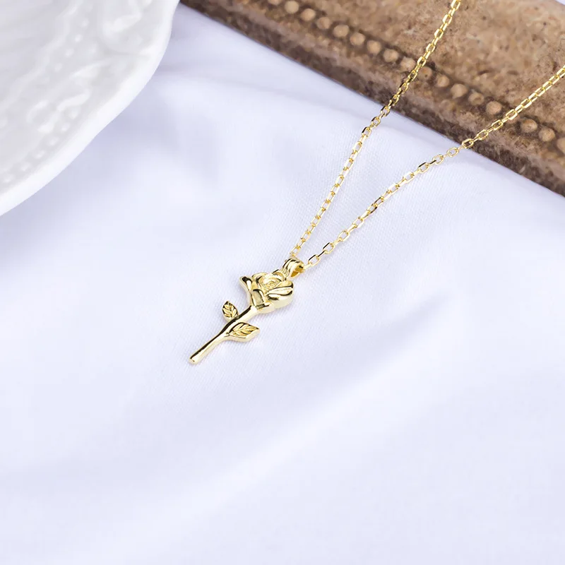 golden rose charms necklace woman 100% 925 Sterling silver nacklace Jewellery Clavicle chain chocker pendant silver necklace