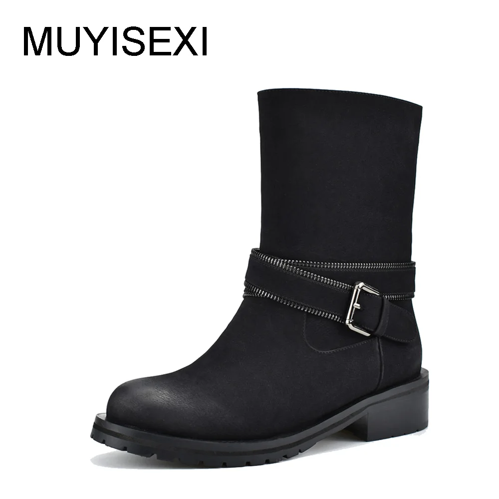 

Russian Winter Boots Snow Boots Zipper Warm Plush Chunky Heel Women Winter Boots Black Botas Mujer Plus Size HF008 MUYISEXI