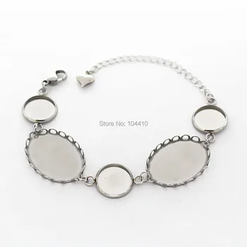 

Stainless Steel Bracelet Bases Resin Cabochons Settings with 12mm Round Bezel 18*25mm Oval Bezel Link Chain Bracelet DIY Finding