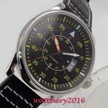 43mm Debert black dial date adjust yellow markers stainless steel case Automatic movement Men's Watch 43mm Debert black dial date adjust yellow markers stainless steel case Automatic movement Men's Watch