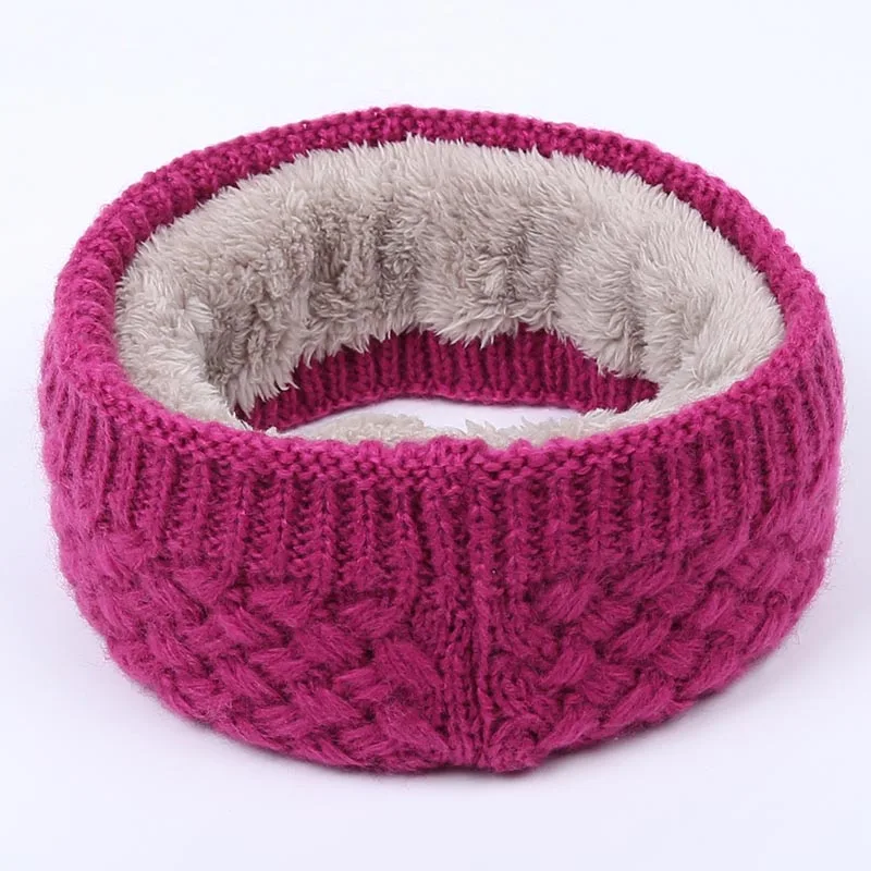 Winter new children's knitted bib men's outdoor warm scarf ladies velvet comfort fabric thickening unisex slouchy beanie hijabs - Цвет: Rose