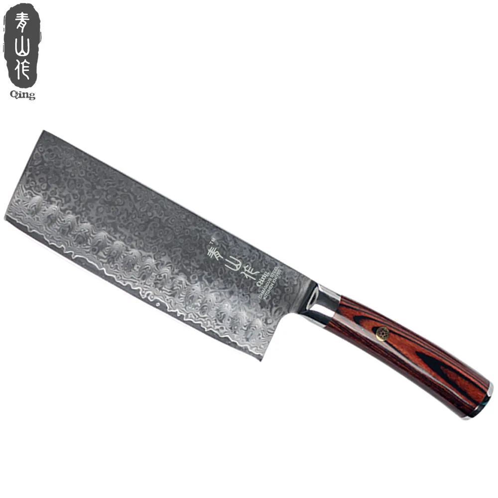 QING Дамасская сталь Nakiri кухонные ножи шеф-повара разделочный нож Santoku лезвие с узором дамасский Кливер кухонный нож кухонные инструменты - Цвет: 7 Chopping Knife