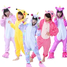 Kids Pajamas Flannel Animal Unicorn Pikachu Stitch Costume Cosplay Winter Cute Cartoon Children Sleepwear Baby Pyjamas Onesies