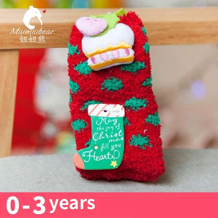 Детские Рождественские теплые носки из кораллового флиса; носки-тапочки с объемным рисунком для детей 0-3 лет - Цвет: Cake