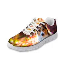 ELVISWORD корги принт Для женщин кроссовки модные туфли со шнуровкой на плоской подошве женские удобные платформы сетки кроссовки Медсестра подарок для мамы