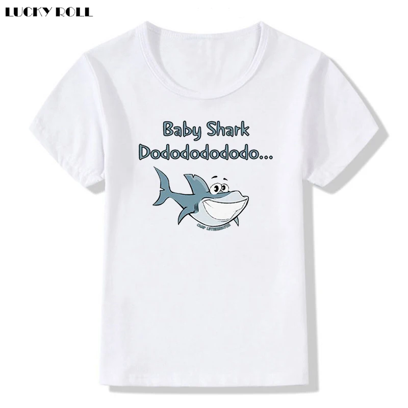 Lucky Roll Cartoon Baby Shark Print T Shirt Kids Summer Children S Cotton T Shirt Boy Short Sleeve Tee Shirt White Baby Top Tees Aliexpress