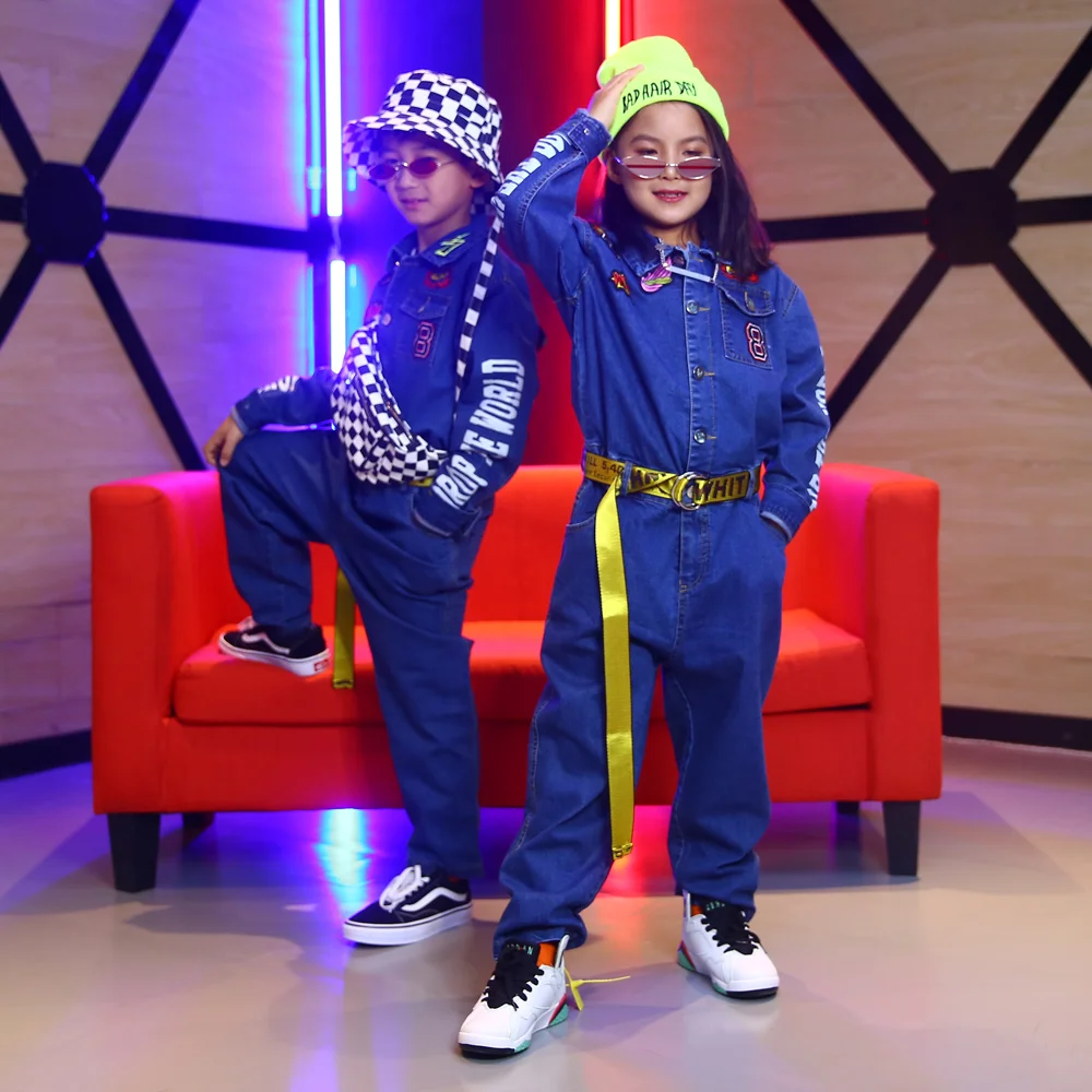 

Child Hip Hop Costumes For Kids Blue Denim Suit Boys Jazz Dance Costumes Stage Wear Performance Ballroom Dance Clothing DQS2134