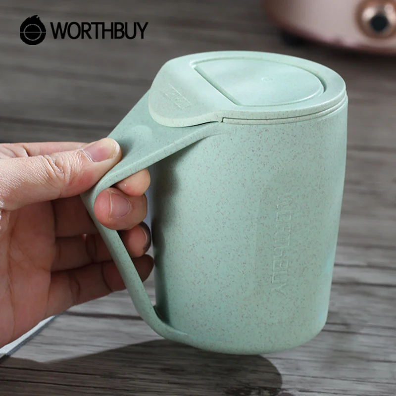 

WORTHBUY Creative Wheat Straw Tea Mug Plastic Tea Cup With Tea Infuser Handgrip For Kids Travel Mug School Milk Coffee Cup
