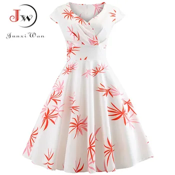 

50s Vintage Dress Floral Print Summer Dress Women Short Sleeve Tunic Elegant Rockabilly Party Dresses Sundress Plus Size