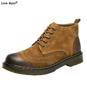 

2019 Men Ankle Boots Fashion Spring/Autumn Footwear Pig Suede Leather Mens shoes Lace Up Casual New Short Boot 558