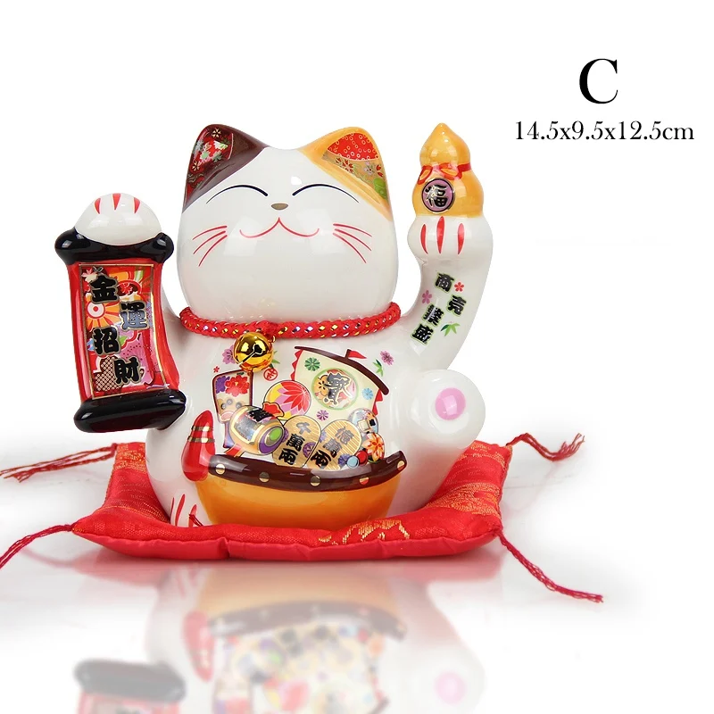 5 дюймов керамика Maneki Neko орнамент Lucky Cat Копилка японская Фортуна кошка фэн шуй статуэтка свадебный подарок - Цвет: C