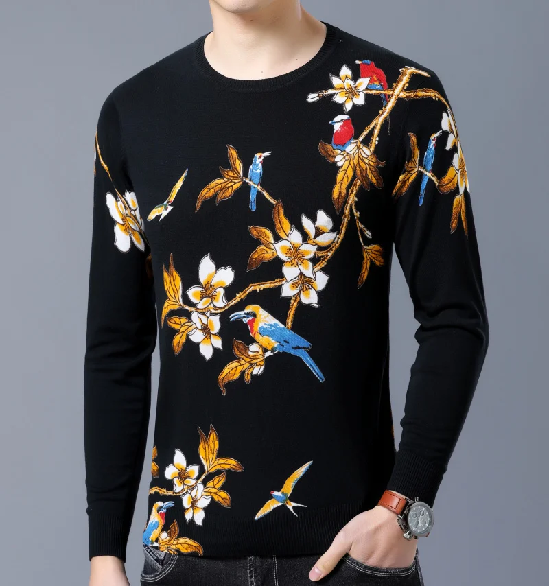 Модный пуловер Erkek Kazak Золотой Sueter Hombre Slim Fit Pull Homme мужской свитер с цветочным принтом Мужская Chompas Hombre