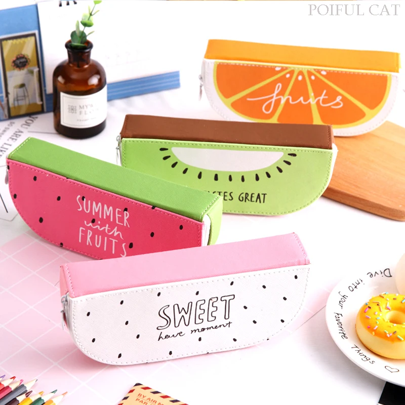 

Cute fruit pencil cases for girls PU leather watermelon pencil box stationery pouch school office supplies