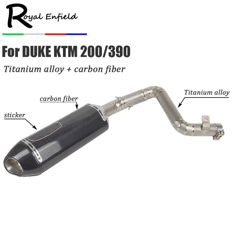 

For KTM200 390 Slip On Motorcycle Titanium Alloy Exhaust Escape Middle Link Pipe Carbon Fiber Muffler For DUKE KTM 200/390