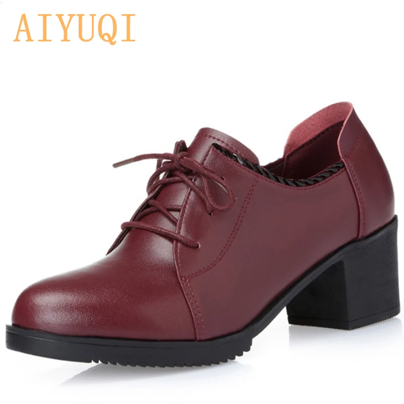 

Woman shoes 2016 autumn new rivet thick with deep mouth Genuine leather shoes, brand single shoes, free shipping