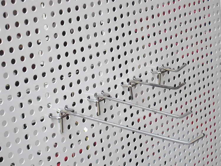 15PCS/Lot 100mm Length Metal Chrome-plated Pegboard Hooks Shop Shelf Hanger 25mm Hole Pitch Display Hooks for Store Supermarket