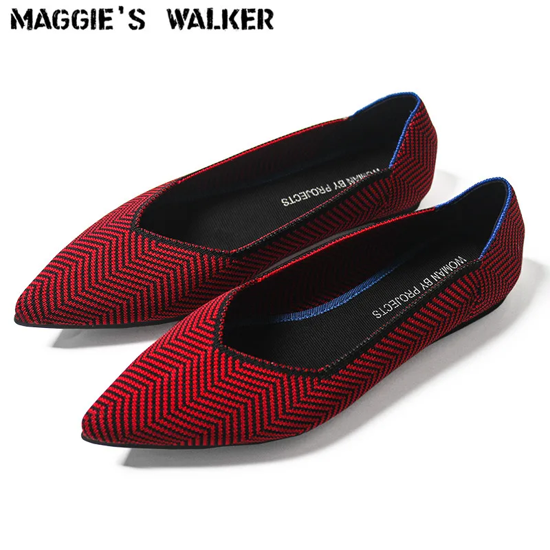

Maggie's Walker Women Fashion Pointed-toe Knitted Casual Shoes Herringbone Shallow-mouth Casual Flats More Patterns Size 35~40