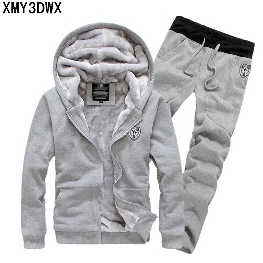 

2019 winter men's sets/South Korean men tight thin cotton fashion leisure wool warm suits/brand hoodies + pants