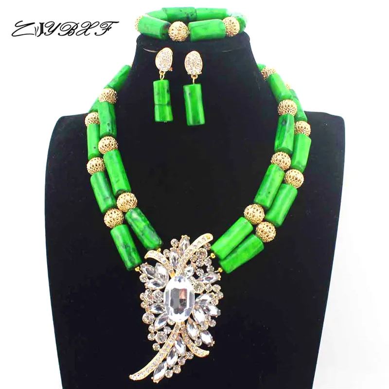 

Fashion Green Coral Pendant Necklace women Wedding African beadsl Jewelry Sets Bridesmaid statement Necklace Free Shipping L1143