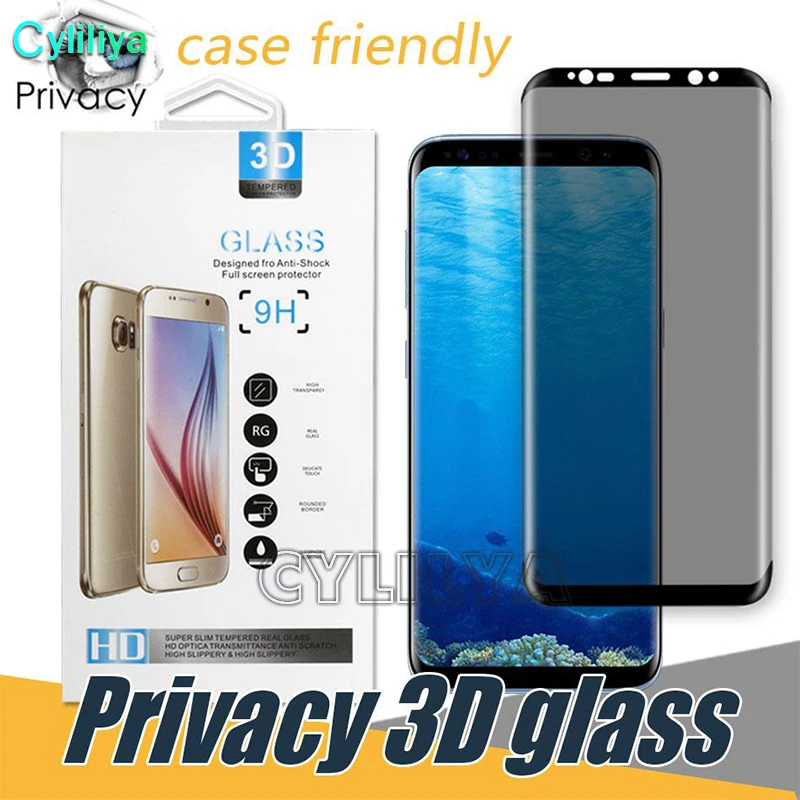 

2pcs5D Curved Privacy Full Cover Tempered Glass Phone Screen Protector for Galaxy S10E S10 Plus S9 S8Plus Note8 Anti-glare Glass