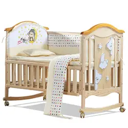 Европейский Стиль окружающей среды детская кровать Многофункциональный Детские кроватки твердой древесины Детская кроватка Rolling детский
