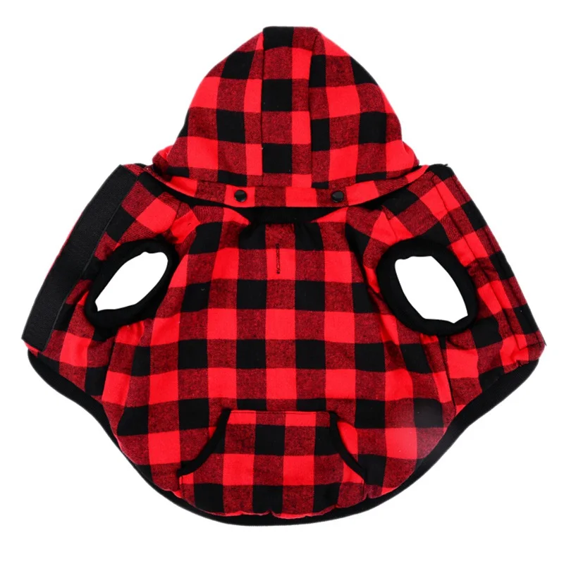 

Winter Warm Pet Autumn Winter Thickened Coat Costume for Dogs Puppy Plaid Warm Coats Detachable Hat