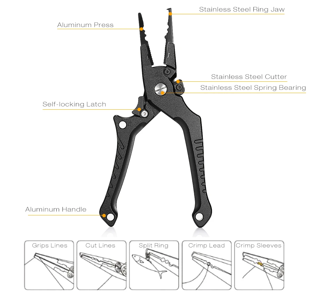Портативные многофункциональные рыболовные плоскогубцы самофиксирующиеся алюминиевые рыболовные зажимы для губ разъемное кольцо с шнурком плоскогубцы рыболовный инструмент