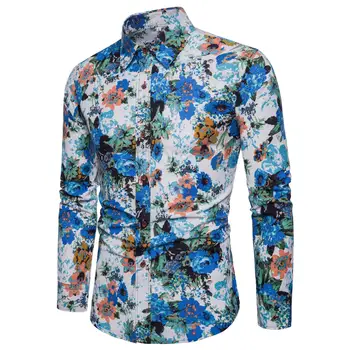 

Floral Blouse Men's clothing Long sleeve Hawaiian Shirt Men Flower Men Shirt Casual Dress Summer New