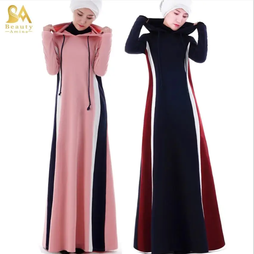 

Muslim adult hit color hooded abaya Arab Fashion thicker warm muslim abaya Dresses Musical Robe prayer Ramadan sweatshirt w826