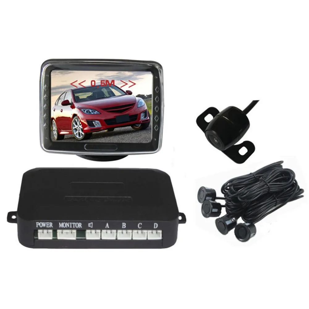 

PZ602-B 3.5"Car Reverse Radar Rearview Parking Sensors Display Monitor Night Vision Wide Angle Camera Sound Alert System