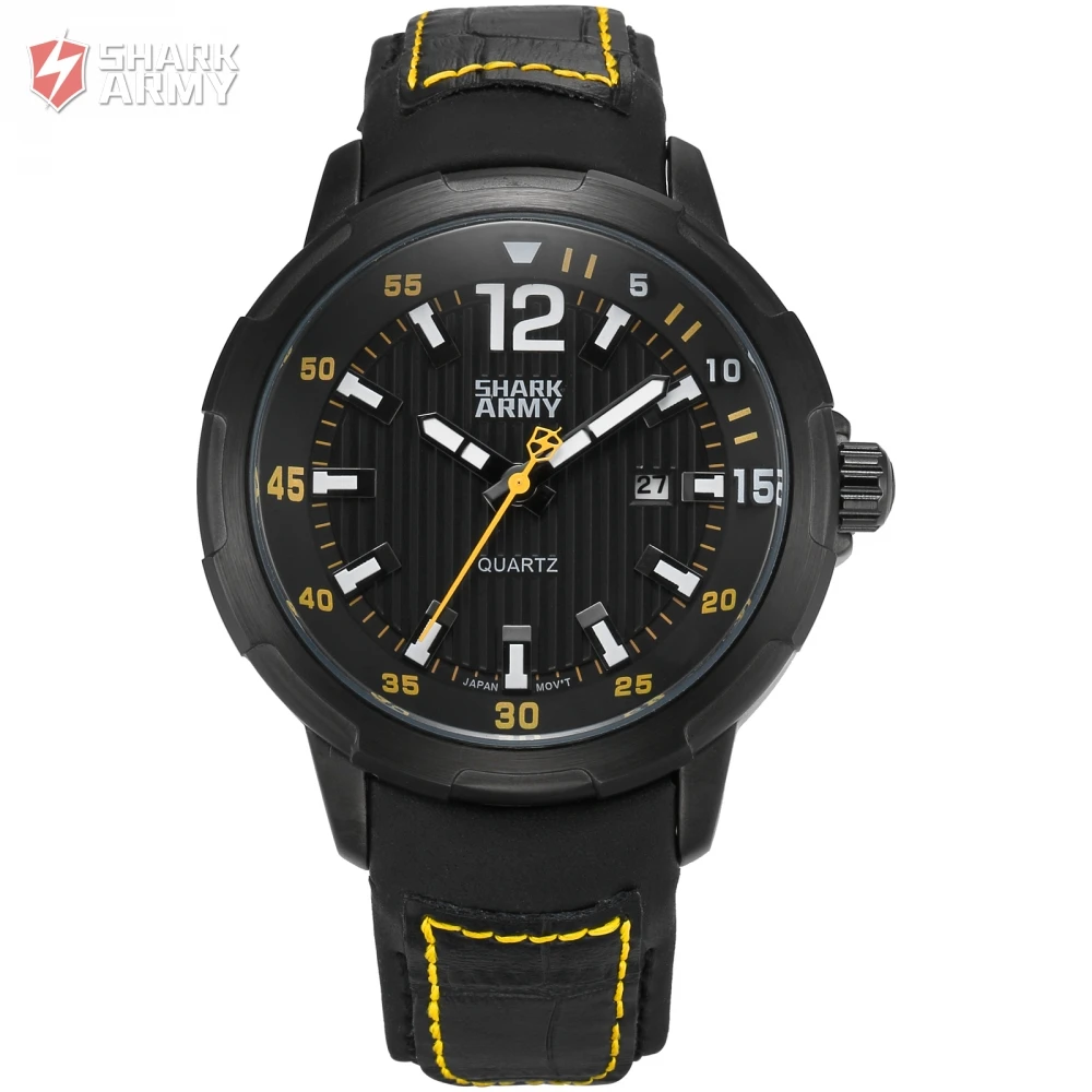 

Shark Army Luxury Brand Auto Date Leather Watch Band Military Water Resistance Sport Outdoor Men Quartz Watch Gift Box / SAW156