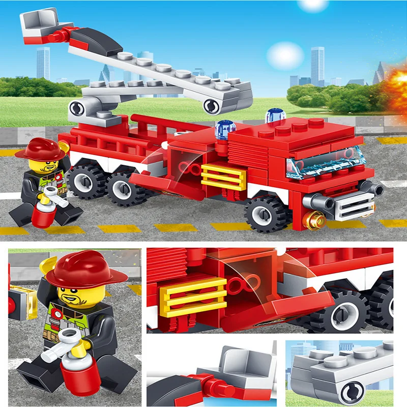 KAZI-80512-City-Fire-Fighting-Car-Helicopter-Boat-Building-Blocks-LegoINGlys-Fire-Fighter-Bricks-Lepin-Technic (5) - 