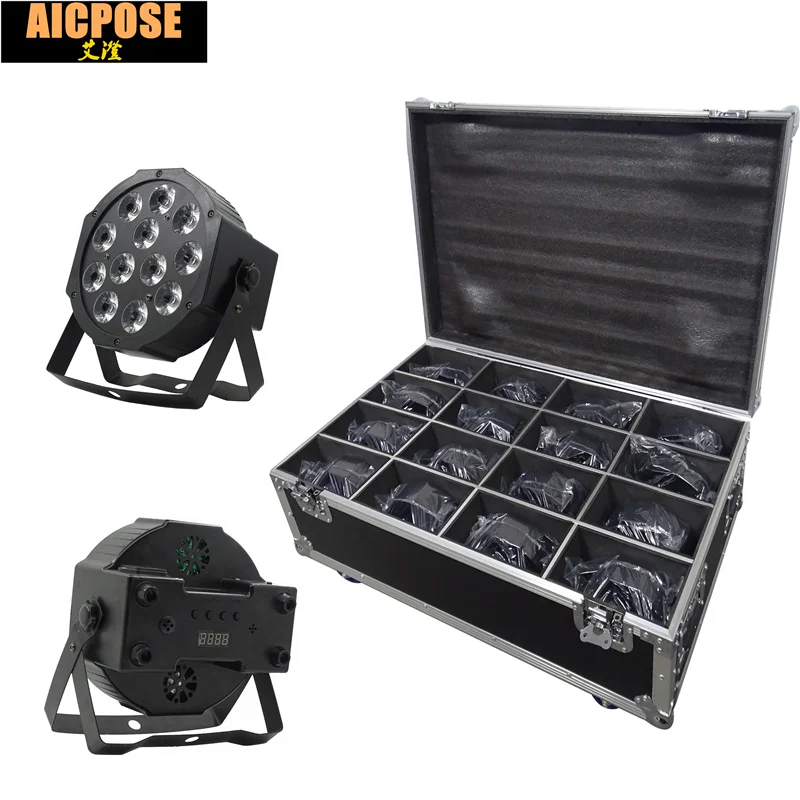 16 шт. 12x12 Вт led Par огни RGBW 4в1 плоский par with16 в 1 кейс для полетов dmx512 Дискотека