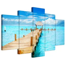 

Wooden Bridge Seascape Canvas Painting Wall Art Print 5 Panel Poster HD Landscape Modular Pictures for Living Room Home Decor