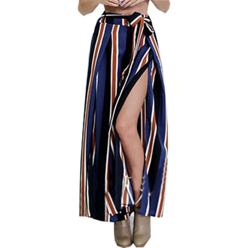

AliExpress pants women's European striped wide-leg casual vacation sexy open chiffon trousers vestidos dropshipping LY7710