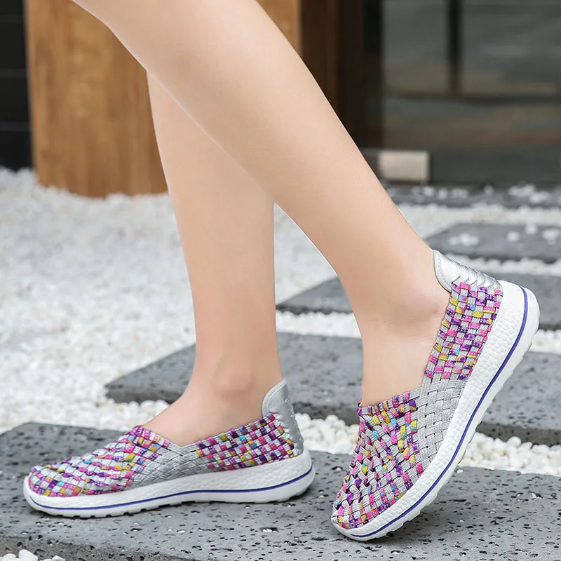 EOFK/летние женские туфли на плоской подошве; удобные женские лоферы ручной работы; слипоны; женская обувь; повседневная женская обувь - Цвет: silver 003