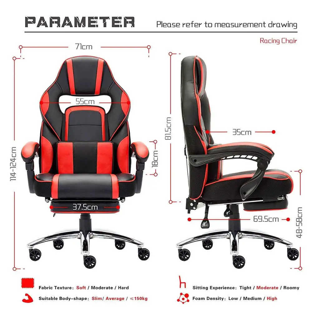  High-back Faux Leather Office Gaming Computer Chair Thick Padded Extendable Racing Gaming Executive